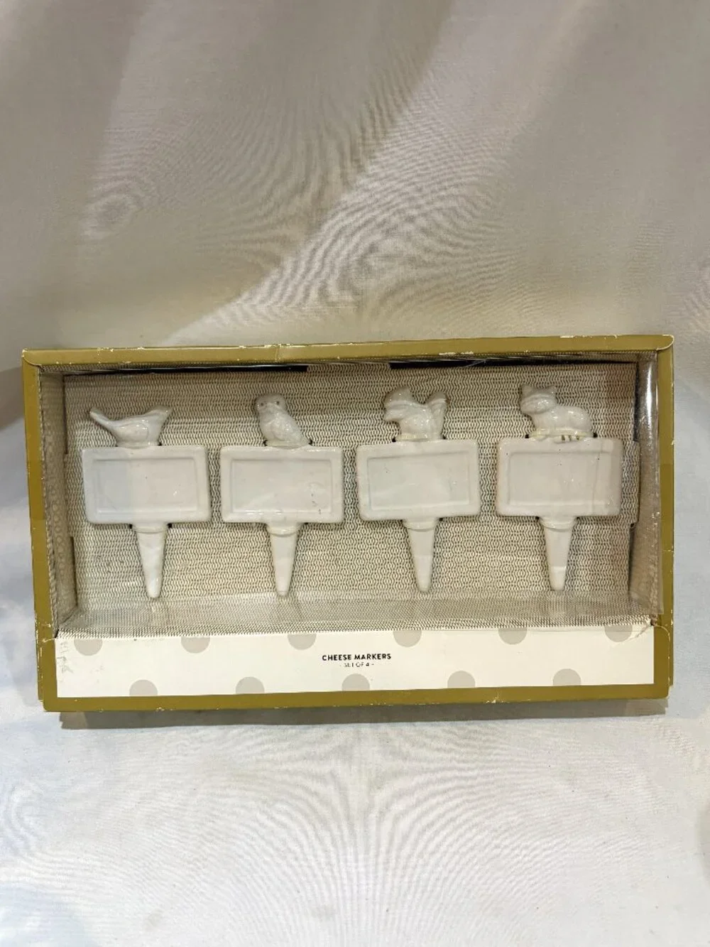 Set of 4 White Porcelain Cheese Markers Woodland Animals New in Box by Target